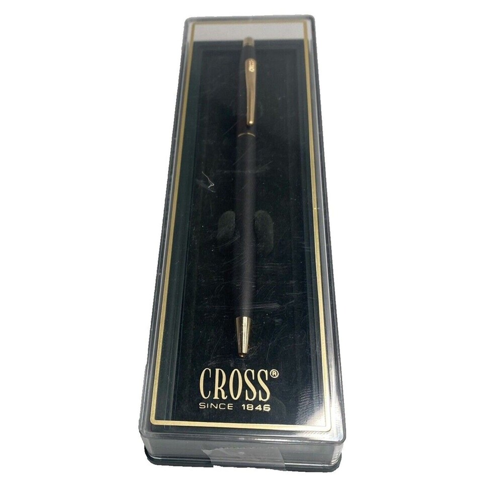 Cross Classic Century Pen Matte Black Gold Trim Ballpoint Case EUC